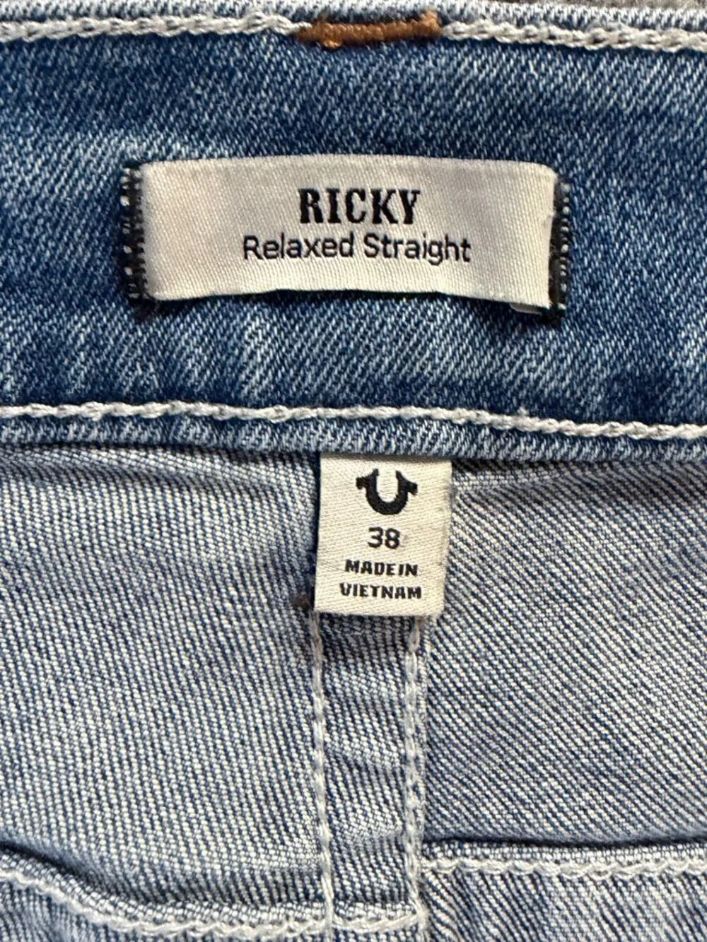 True Religion Ricky Relaxed Straight Flap Jeans Light Wash Stretch Men's 38x34